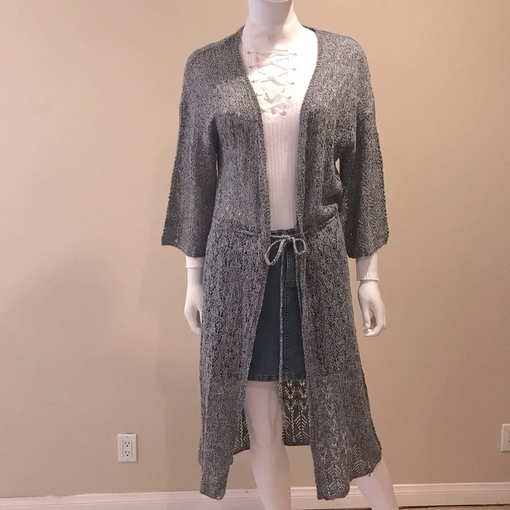 Daytrip Lightweight Cardigan Duster NEW Women Small Grey Long Open Knit Cover Up - Picture 6 of 15